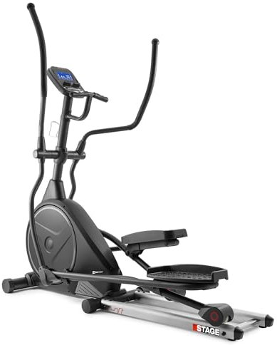 Hop-Sport Crosstrainer HS-160CF Stage mit 12 Trainingsprogrammen, Crosstrainer für Zuhause mit Transportrollen (Grau)