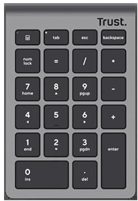 Trust Xalas Teclado Numérico Inalámbrico para PC Portátil y Ordenador, Numpad 22 Teclas, Receptor USB 2,4 GHz, Mini Teclado Portátil, Cálculo de Números Oficina Contabilidad Datos, Plata
