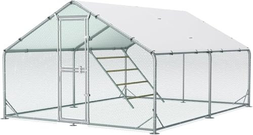 Großer Hühnerstall aus Metall 3x2x2m mit Dachabdeckung Hühnergehege für Garten Wetterfestes Freigehege für 6 bis 10 Hühner mit Zubehör und Sitzleiter