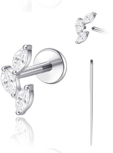 limerencia 18G Ohrstecker mit flacher Rückseite, hypoallergenes Titan Innengewinde Piercing Schmuck für Tragus/Helix/Knorpel/Concha/Medusa/Nase/Labret, 1 Stück
