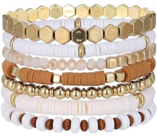 MILAKOO 8 Stück Freundschaftsarmbänder Holzperlen Stretch Gold Abstand Armband für Frauen Männer Meditation Gebet Perlen