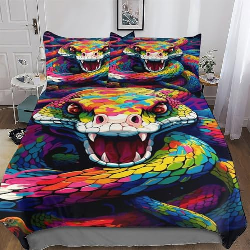 LLLBBB Schlange Bettwäsche 3D Bettbezug Für Jungen Mädchen 2 teilig Bettbezüge Atmungsaktive Mikrofaser Deckenbezug Mit Kissenbezug Single(135x200cm)
