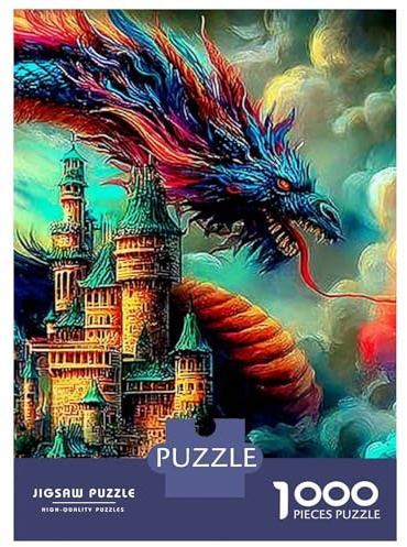 Drachen 1000 PC Karton DIY Colorful Drachen Puzzle, Spaß Familienspiel Erwachsene & Kinder 12+, Stresslinderung, Farben & Wanddekoration 70x50cm/1000pcs