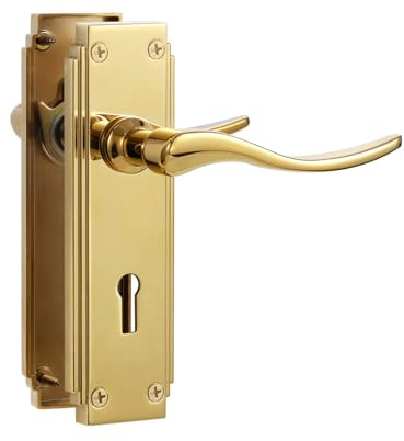 SORWDUERM 1 Pair Hanoverian Scroll Pvd Gold Internal Door Handles,Short Lock Lever Set for Interior Wooden Doors,Fits Standard UK Door,Zinc Alloy