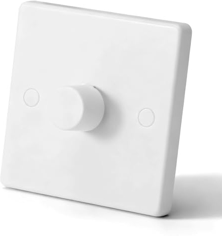 LED Dimmer Switch 240V,Rotary Push On/Off,No Neutral Wire Required | Wall Switch,Compatible with Dimmable LED/Halogen/Incandescent Bulbs (5-200W),1 Way/2 Way,Single Wall Plate Included