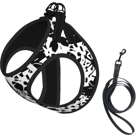 Hundeweste mit schwarz-weißem Muster, weich, verstellbar, zum Hineinschlüpfen, ideal für Spaziergänge im Freien mit Leine.