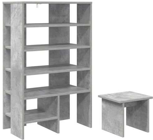 Mhdvray Schuhschrank mit Sitzbank 62x35x100 cm Holzwerkstoff Beton Grau, 5 Regalböden, schmal für Flur, Schuhkommode mit Hocker, modernes Design, Langlebigkeit für Wohnung & Büro