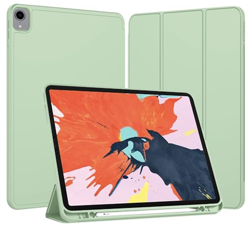 Techsuit für iPad Pro 12.9 2018 bis 2022 Hülle mit Stifthalter, Dreifach Ständer, Schlankem Design, Auto Sleep Wake, Präzisen Aussparungen, Flex Trifold Series, Matcha Grün