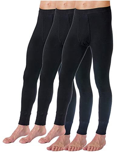 HERMKO 3540 Pack of 3 Long Johns for Men, 100% Organic Cotton, Size:Medium, Colour:Black