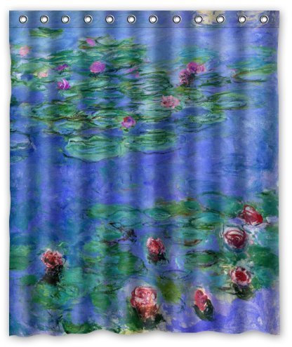 Special Design Water Lilies by Claude Monet Waterproof Bathroom Fabric Shower Curtain,Bathroom decor 60 x 72