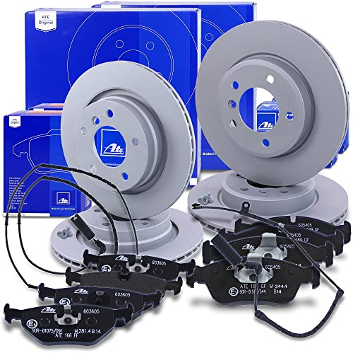 ATE Bremsenset inkl. Bremsscheiben vorne Ø 300 mm belüftet + hinten Ø 294 mm belüftet und Bremsbeläge vorne + hinten und Verschleißkontakt Kompatibel mit BMW 3er (E46)
