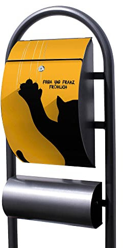Banjado® Stand Briefkasten in Hammerschlag-Optik in Größe 150x47x22cm mit Motiv WT Scratch - Briefkasten mit Standfuß/Postkasten freistehend als Standbriefkasten mit Zeitungsfach