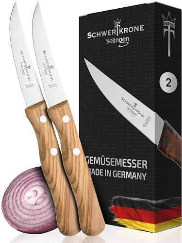 Fuchs Solingen - Juego de cuchillos de cocina (2 unidades, acero inoxidable, madera de olivo, punta de 3 pulgadas)
