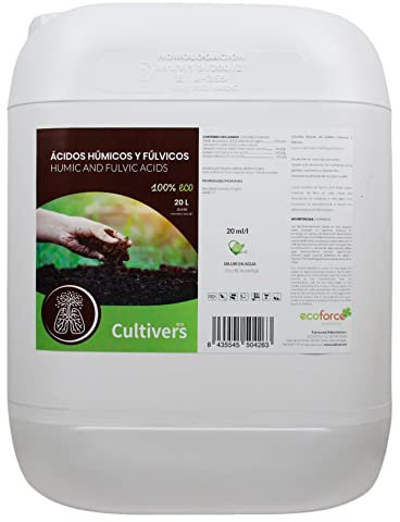 CULTIVERS Engrais d'acides humiques et fulviques. Engrais léonardite. Améliore la fertilité du sol, améliore la capacité d’absorption des nutriments et développe les racines. Force Humique (20 L)