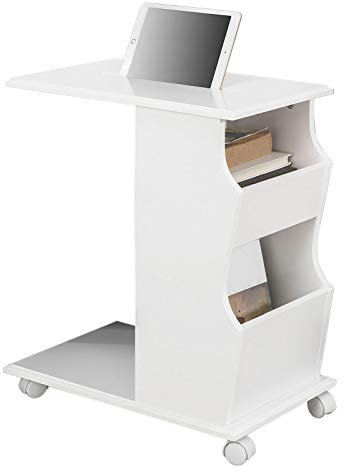 SoBuy FBT67-W Beistelltisch mit Schlitz für iPad und 2 offenen Fächern, Rolltisch Sofatisch Couchtisch rollbar weiß BHT ca.: 53x63x31cm