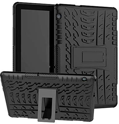 XITODA Funda Huawei MediaPad T5 10, Hybrid Rugged Armor Duro PC + TPU Silicone Back Case Cover Carcasa para Huawei MediaPad T5 10 2018 Tablet Funda con Kickstand - A-Negro