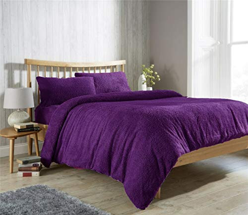 Rohi Purple Luxury Teddy Fleece Duvet Cover Set Single – Soft Cosy & Fluffy Teddy Bear Bedding, Thermal Warm Winter Fleece Quilt Cover with Matching Pillowcases – Anti Allergy Bedding, Single