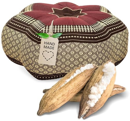 Livasia Coussin de méditation étoile Grande Taille - Ø 40x20cm - Coussin de Yoga kapok, Pouf, Coussin de Sol Yoga Zen méditation, Coussin zafu Jardin Balcon, Coussin d’Assise Fait Main (Bordeaux)