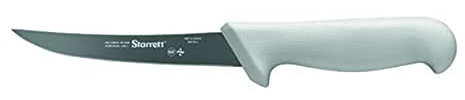 Starrett Professional Stainless Steel Kitchen Boning Knife - Narrow Curved Profile - 5-inch (125mm) - White Handle