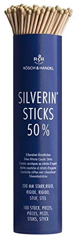 SILVERIN Silbernitrat Kaliumnitrat Ätzstäbchen | Höllenstein Ätzstift | Lapis Stäbchen | 100 Stk. | 50% | bei Warzen, Wildfleisch zB Piercings, Aphten, Blutstillung, Stomatitis | 200 mm | starr