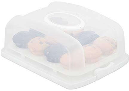 Relaxdays Kuchenbox, rechteckig, mit Deckel, Kuchen & Muffins, Partybutler, HBT: 15,5 x 37,5 x 27,5 cm, weiß/transparent