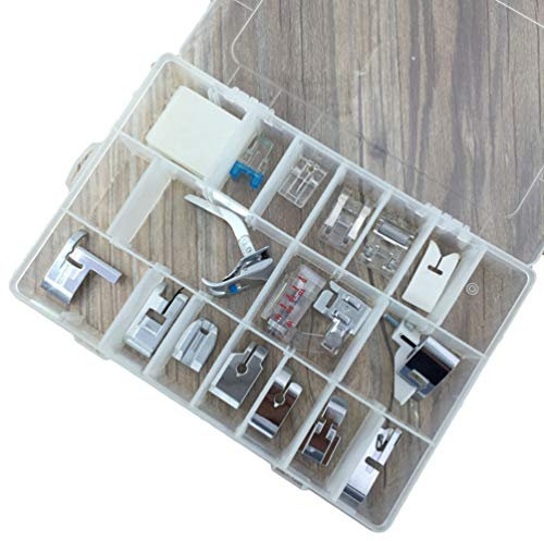 MisFox 15 Pcs Presser Feet, Sewing Machine Presser Walking Feet Kit Multifunction Spare Foot Part with Storage Box for Sewing Machine Brother Singer Privilege Janome Husqvarna etc