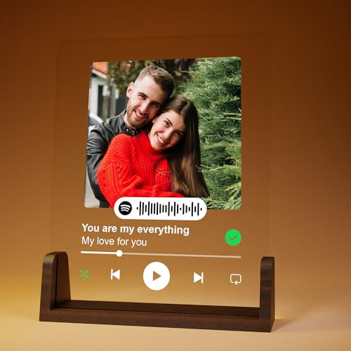 Placa acrílica personalizada de Spotify con luces LED opcionales| Placa de vidrio con tu canción y foto favoritas | Opciones de varios tamaños