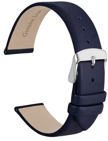 WOCCI 14mm Elegante Cinturino per Orologio con Fibbia Argento (Blu Scuro)