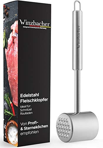 Winzbacher® Fleischklopfer [Spülmaschinenfest] Edelstahl | 2 Schlagflächen - Fleischhammer, Schnitzelklopfer, Fleischplattierer, Plattiereisen | ideal für Schnitzel, Koteletts, Steaks u.v.m.