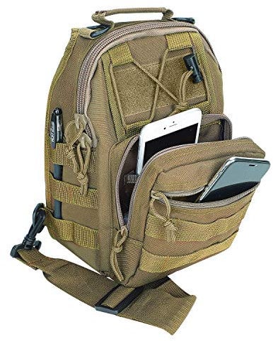 Canvas Sling Bag for Men Small MOLLE Chest Sling Backpack Mens One Strap Messenger Bag Water-resistant Handbag Outdoor Sports Travel Crossbody Shoulder Pack Bag Daypack for Travelling Cycling Hiking,