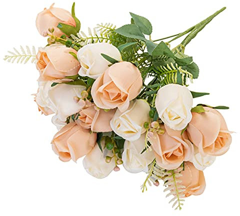 FuleHouzz Künstliche Rosen, 20 Köpfe, 2 Bündel, Brautstrauß, Seidenrose, Großpackung für Hochzeit, Zuhause, Valentinstag, Party, Dekoration, Champagner & Creme