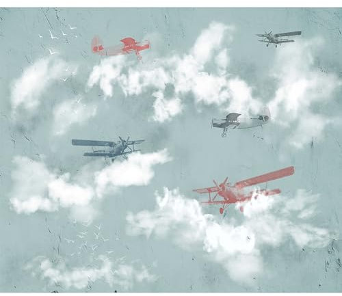 murando Fototapete selbstklebend für Kinder 343x256 cm Tapete Wandtapete Klebefolie Dekorfolie Tapetenfolie Wand Dekoration Wandaufkleber Wohnzimmer Flugzeuge Himmel Wolken Steinwand