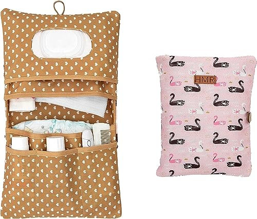 HAMUR HOME Windeltasche Organizer und Kosmetiktasche 2in1 - Kleine Wickeltasche für Unterwegs Mamas Windeln Creme Tücher Baby Organizer (Swan)
