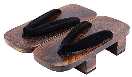 XPuing Herren Bühnenperformance Geta Japanische Holzhausschuhe Clogs Flip Flops Sandalen Schuhe (Schwarz, Numeric_40)