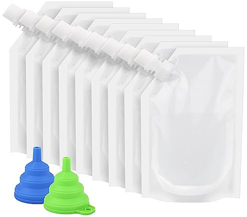 ERKOON Plastic Flask Reusable Plastic Drinking Flasks Pouches 9x34oz with 2 Silicone Funnel, Clear