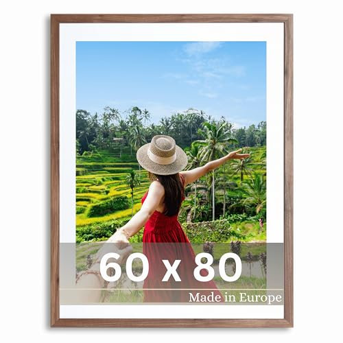 VictoR Bilderrahmen Passepartout Richter Braun in 60x80 cm mit 50x70 Passepartout - Fotorahmen Holz - Leiste: 25x20mm - Bilderrahmen 60x80 Braun
