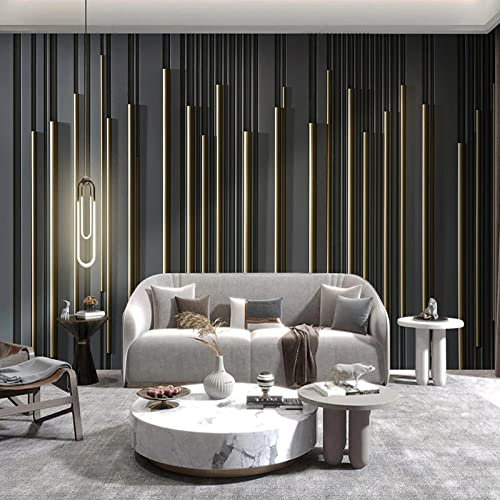 Vlies Fototapete Schwarze geometrische Linien 3D Effekt Vlies Tapeten Wandtapete XXL Moderne Wanddeko Wohnzimmer Schlafzimmer Büro Flur 450 cm B x300 cm H