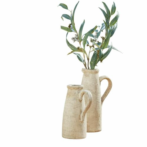 Loberon Deko-Krug 2er Set Lilette, Zwei Größen, für Trockenblumen Geeignet, Echte Handarbeit, Dekoration, Wohn-Accessoires, Terrakotta, antikbeige