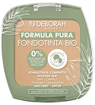 Deborah Milano Demi Mat BIO Formula Pura Compact Foundation, Farbe: Natural 2 - SPF 20, tierversuchsfrei, vegan, ohne Duftstoffe, Petrolatum und Silikone