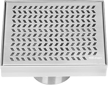 YMSdrain 10,2 cm quadratischer Duschbodenablauf, Rhombus-Gitter abnehmbar, SUS 304 Edelstahl Bodenabläufe mit Flansch, abnehmbarer Abdeckgitterrost, Haarsieb (5¾ Zoll, klassisch gebürstet)