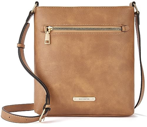 BOSTANTEN Umhängetasche Damen Mittelgroß, PU Leder Crossbody Schultertasche, Umhänge Tasche Handtasche Damen Umhängetasche Elegant Kamelbraun