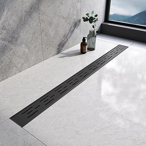 EMKE Linear Shower Drain 900mm, 304 Stainless Steel Long Invisible Shower Floor Drain with Odor Stop and Hair Strainer, Wet Room Drain for Kitchen, Bathroom and Washroom - Matte Black
