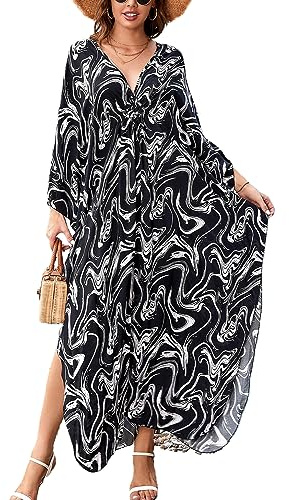 LikeJump Damen Bohemien Kaftan Übergröße Strandkleider Lang Kleid Badeanzug Cover Ups