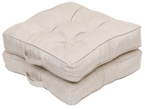 RACE LEAF Cuscino da pavimento quadrato, 45 x 45 x 10 cm, per interni, giardino, sala da pranzo, con particelle antiscivolo aggiunte al fondo, 2 pezzi (beige)