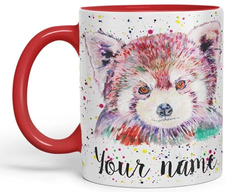 Vixar Personalised with Your Text Red Panda Animals Art Coloured Ceramic Mug Cup Gift 330ml 11oz Custom Work Office Tea Coffee (Red)