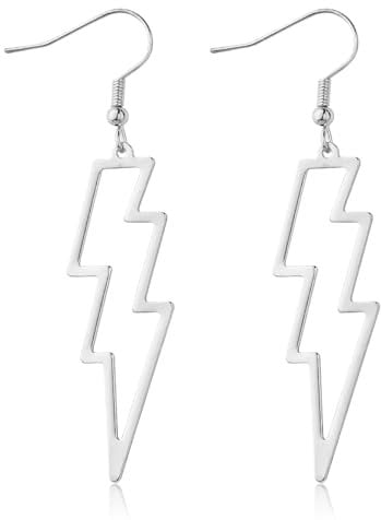 Lusofie Lightning Bolt Earrings Silver Lightning Earrings 80s Punk Flash Thunder Hook Earrings Dangle Earrings for 80's Party