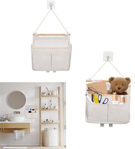 sylbx 2pcs Organizzatore da parete,Borsa portaoggetti sospesa,tasche appese al muro,3 scomparti con ganci adesivi, adatti per camera da letto,ufficio,studio,è possibile assemblare più pezzi (Bianco)