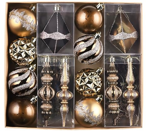 Valery Madelyn Set di ornamenti natalizi, bronzo rame oro 40 carati, infrangibili, decorazioni per albero di Natale, ornamenti sfusi, lussuosi ornamenti da appendere per alberi di Natale decorazioni