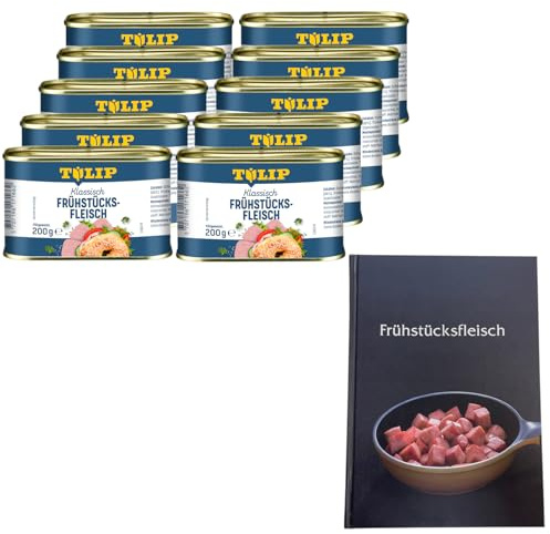 TULIP 10x Schweine-Frühstücksfleisch 200g + Kochbuch | Schweine-Frühstücksfleisch in der Dose und ein passendes Frühstücksfleisch gebundenes Kochbuch mit 57 Rezepten | 87% Schweinefleisch