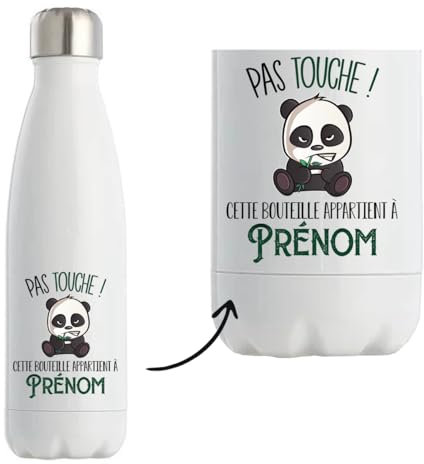 Bouteille Gourde Isotherme Prénom personnalisable bas les pattes | Thermos idée cadeau personnalisé drôle et original (Panda)